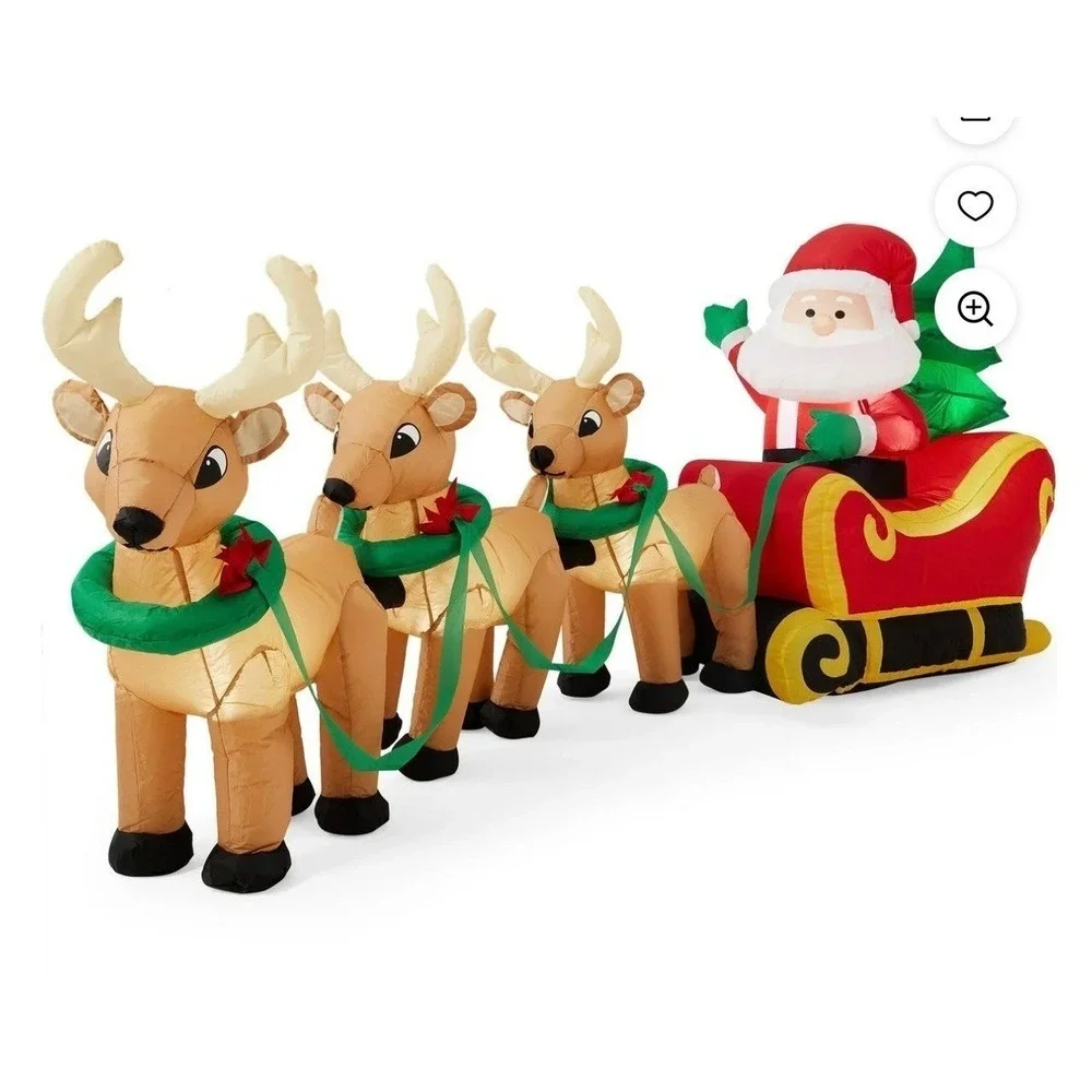 Inflatable Santa Sleigh Reindeer Outdoor Yard‎ Deco Lights Up Best Choice Prod